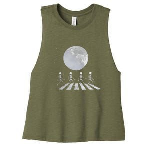 Skeleton Moon Band Tees Funny Rock Concert Halloween Graphic Women's Racerback Cropped Tank