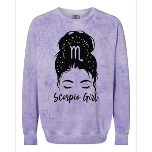 Scorpio Messy Bun Zodiac Symbol Woman Birthday Costume Colorblast Crewneck Sweatshirt