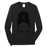 Scorpio Messy Bun Zodiac Symbol Woman Birthday Costume Long Sleeve Shirt