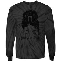 Scorpio Messy Bun Zodiac Symbol Woman Birthday Costume Tie-Dye Long Sleeve Shirt