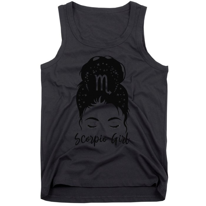 Scorpio Messy Bun Zodiac Symbol Woman Birthday Costume Tank Top