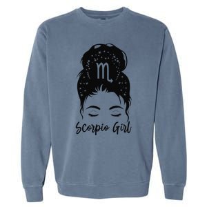 Scorpio Messy Bun Zodiac Symbol Woman Birthday Costume Garment-Dyed Sweatshirt