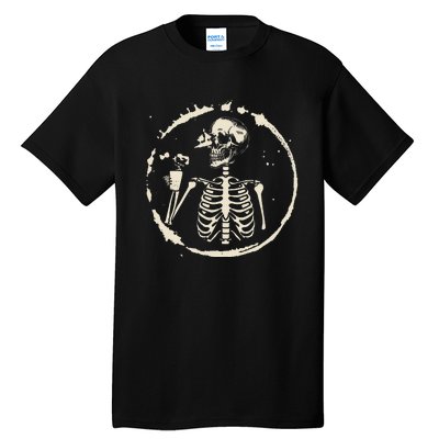 Skeleton Messy Bun Drink Coffee Cool Halloween Costume Tall T-Shirt