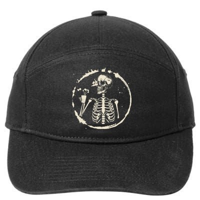 Skeleton Messy Bun Drink Coffee Cool Halloween Costume 7-Panel Snapback Hat