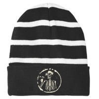 Skeleton Messy Bun Drink Coffee Cool Halloween Costume Striped Beanie with Solid Band