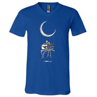 Skeleton Moon Band Rock And Roll Concert Graphic V-Neck T-Shirt