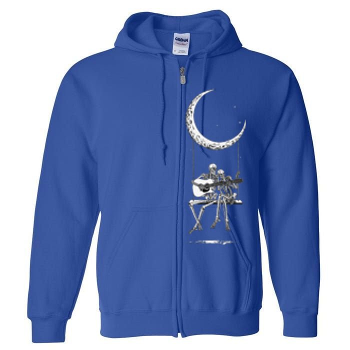 Skeleton Moon Band Rock And Roll Concert Graphic Full Zip Hoodie