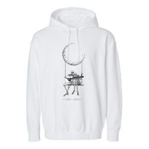 Skeleton Moon Band Rock And Roll Concert Graphic Garment-Dyed Fleece Hoodie