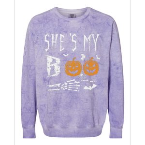 SheS My Boo Skeleton Hand Pumpkin Halloween Matching Funny Colorblast Crewneck Sweatshirt