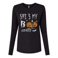 SheS My Boo Skeleton Hand Pumpkin Halloween Matching Funny Womens Cotton Relaxed Long Sleeve T-Shirt