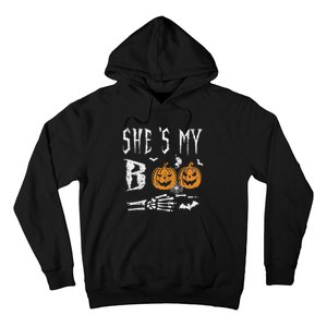 SheS My Boo Skeleton Hand Pumpkin Halloween Matching Funny Hoodie