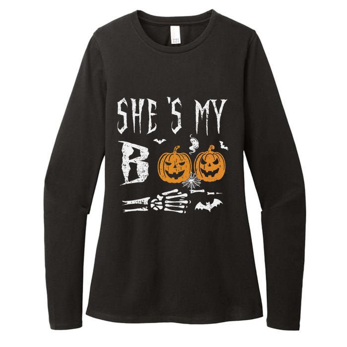 SheS My Boo Skeleton Hand Pumpkin Halloween Matching Funny Womens CVC Long Sleeve Shirt