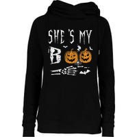 SheS My Boo Skeleton Hand Pumpkin Halloween Matching Funny Womens Funnel Neck Pullover Hood