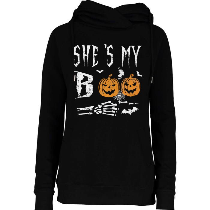 SheS My Boo Skeleton Hand Pumpkin Halloween Matching Funny Womens Funnel Neck Pullover Hood