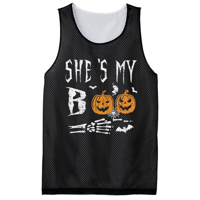 SheS My Boo Skeleton Hand Pumpkin Halloween Matching Funny Mesh Reversible Basketball Jersey Tank