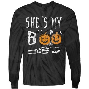 SheS My Boo Skeleton Hand Pumpkin Halloween Matching Funny Tie-Dye Long Sleeve Shirt