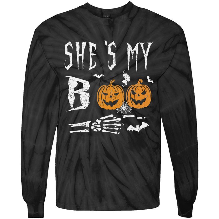 SheS My Boo Skeleton Hand Pumpkin Halloween Matching Funny Tie-Dye Long Sleeve Shirt