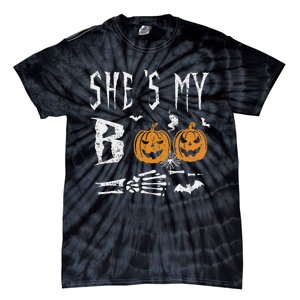 SheS My Boo Skeleton Hand Pumpkin Halloween Matching Funny Tie-Dye T-Shirt