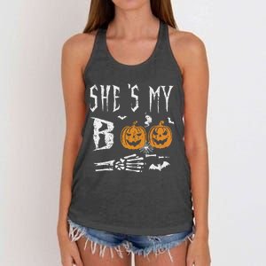 SheS My Boo Skeleton Hand Pumpkin Halloween Matching Funny Women's Knotted Racerback Tank