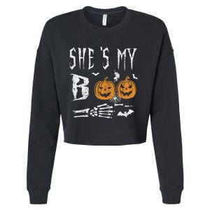 SheS My Boo Skeleton Hand Pumpkin Halloween Matching Funny Cropped Pullover Crew