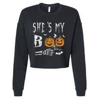 SheS My Boo Skeleton Hand Pumpkin Halloween Matching Funny Cropped Pullover Crew