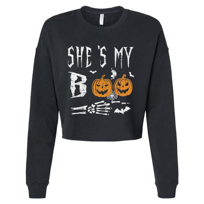 SheS My Boo Skeleton Hand Pumpkin Halloween Matching Funny Cropped Pullover Crew