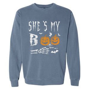 SheS My Boo Skeleton Hand Pumpkin Halloween Matching Funny Garment-Dyed Sweatshirt