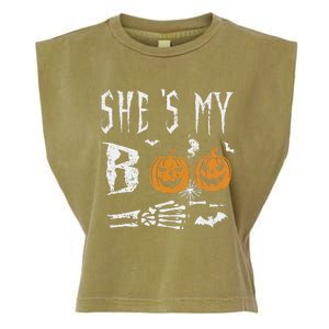 SheS My Boo Skeleton Hand Pumpkin Halloween Matching Funny Garment-Dyed Women's Muscle Tee