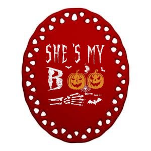 SheS My Boo Skeleton Hand Pumpkin Halloween Matching Funny Ceramic Oval Ornament