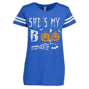 SheS My Boo Skeleton Hand Pumpkin Halloween Matching Funny Enza Ladies Jersey Football T-Shirt