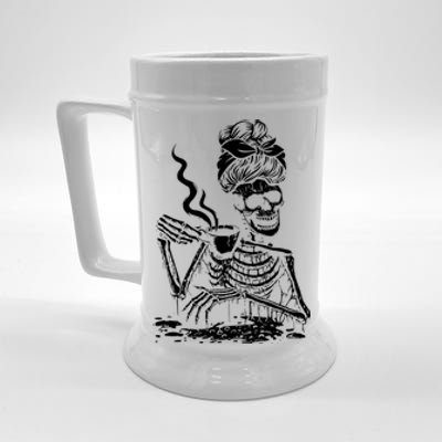 Skeleton Messy Bun Coffee Gift Cool Halloween Costume Gift Beer Stein