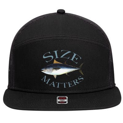 Size Matters Bluefin Tuna Fish Angler Gear Funny Fishing Pun 7 Panel Mesh Trucker Snapback Hat