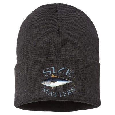 Size Matters Bluefin Tuna Fish Angler Gear Funny Fishing Pun Sustainable Knit Beanie