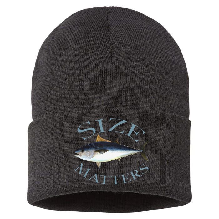 Size Matters Bluefin Tuna Fish Angler Gear Funny Fishing Pun Sustainable Knit Beanie