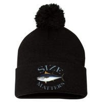 Size Matters Bluefin Tuna Fish Angler Gear Funny Fishing Pun Pom Pom 12in Knit Beanie