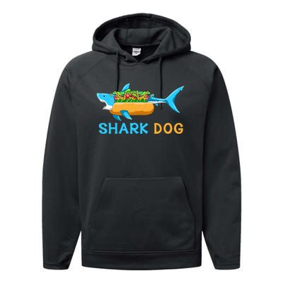 Shark Marine Biologist Ocean Animal Hot Dog Shark Performance Fleece Hoodie