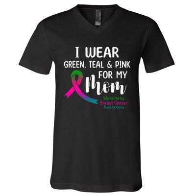 Support Metastatic Breast Cancer Awareness Pink Ribbon V-Neck T-Shirt