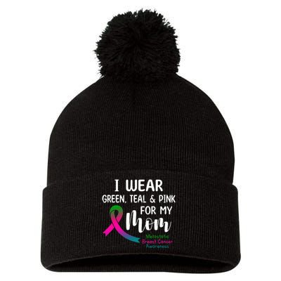 Support Metastatic Breast Cancer Awareness Pink Ribbon Pom Pom 12in Knit Beanie