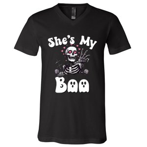 SheS My Boo Matching Halloween Pajama Couples HeS My Boo V-Neck T-Shirt