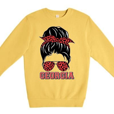 Stylish Messy Bun Woman Georgia College Football Sports Fan Premium Crewneck Sweatshirt