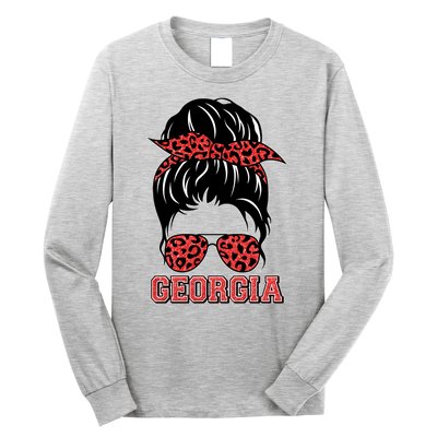 Stylish Messy Bun Woman Georgia College Football Sports Fan Long Sleeve Shirt