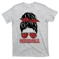 Stylish Messy Bun Woman Georgia College Football Sports Fan T-Shirt