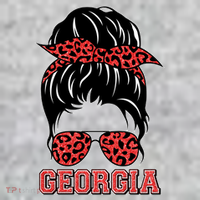 Stylish Messy Bun Woman Georgia College Football Sports Fan T-Shirt