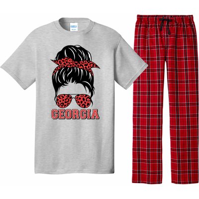 Stylish Messy Bun Woman Georgia College Football Sports Fan Pajama Set