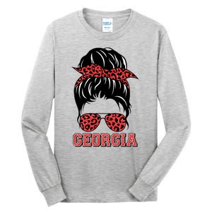 Stylish Messy Bun Woman Georgia College Football Sports Fan Tall Long Sleeve T-Shirt