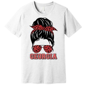 Stylish Messy Bun Woman Georgia College Football Sports Fan Premium T-Shirt