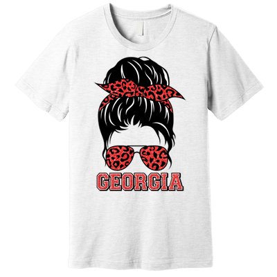 Stylish Messy Bun Woman Georgia College Football Sports Fan Premium T-Shirt