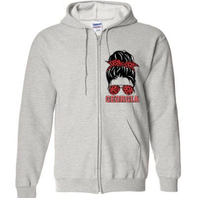 Stylish Messy Bun Woman Georgia College Football Sports Fan Full Zip Hoodie