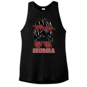 Stylish Messy Bun Woman Georgia College Football Sports Fan Ladies PosiCharge Tri-Blend Wicking Tank