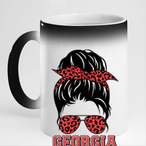 Stylish Messy Bun Woman Georgia College Football Sports Fan 11oz Black Color Changing Mug